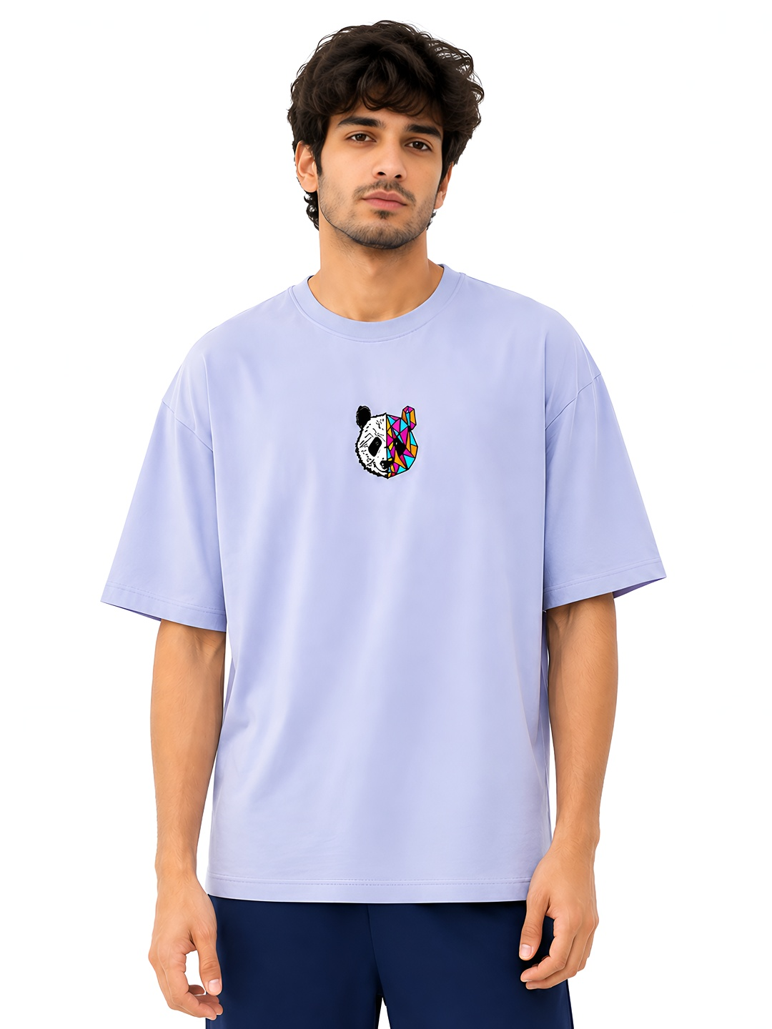 TEDWOODS Men Panda Printed T-Shirt (Lavender & Black)