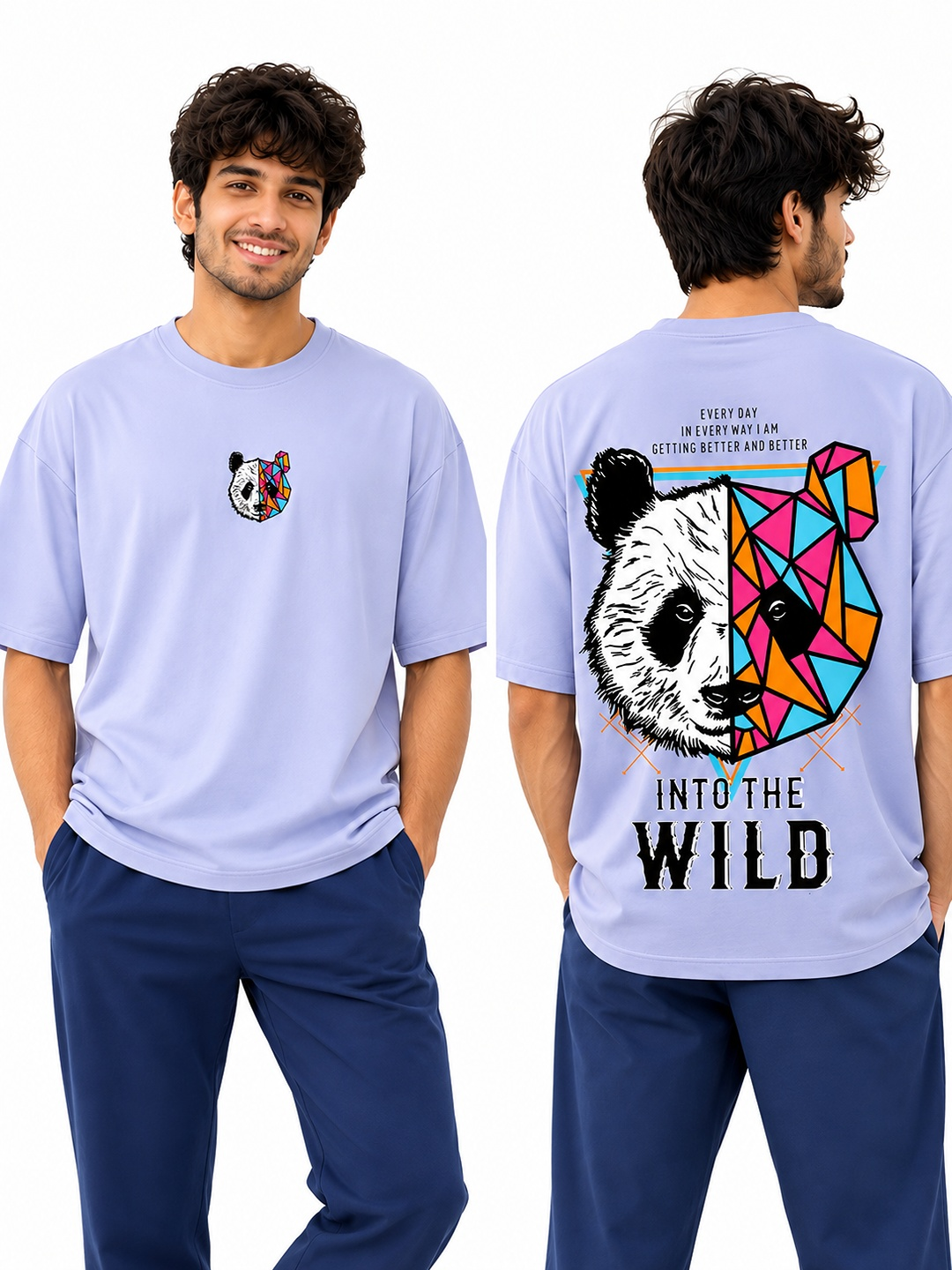 TEDWOODS Men Panda Printed T-Shirt (Lavender & Black) - Image 3