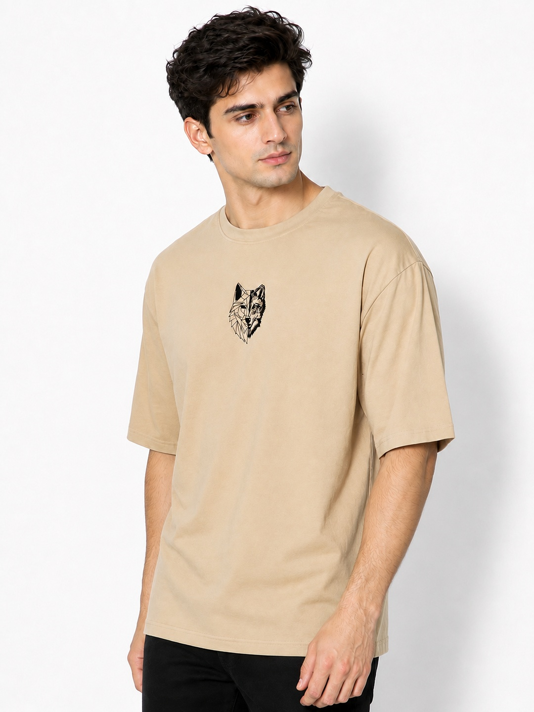 TEDWOODS Men Wolf Printed T-Shirt (Beige & Black) - Image 4