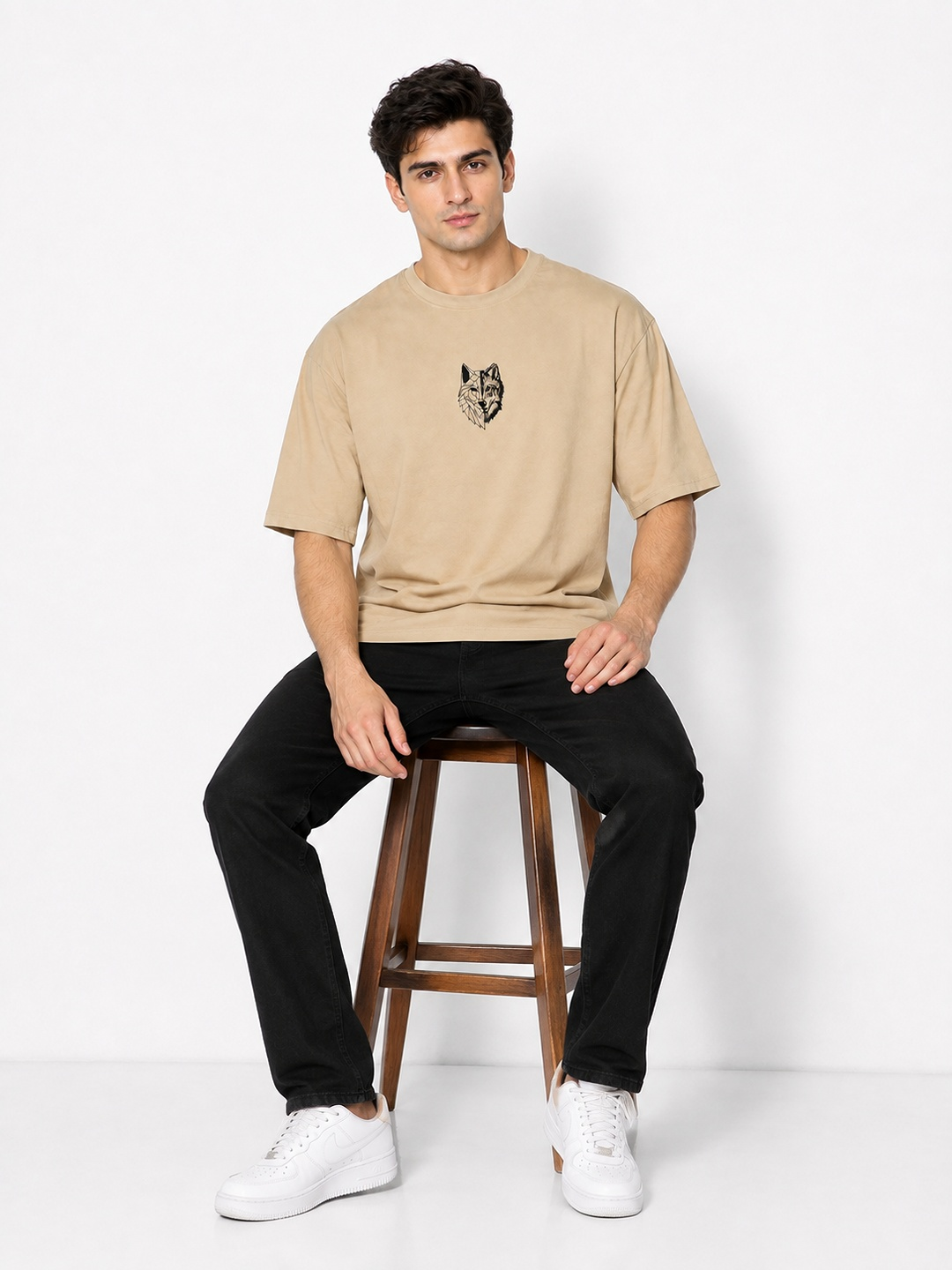 TEDWOODS Men Wolf Printed T-Shirt (Beige & Black) - Image 3