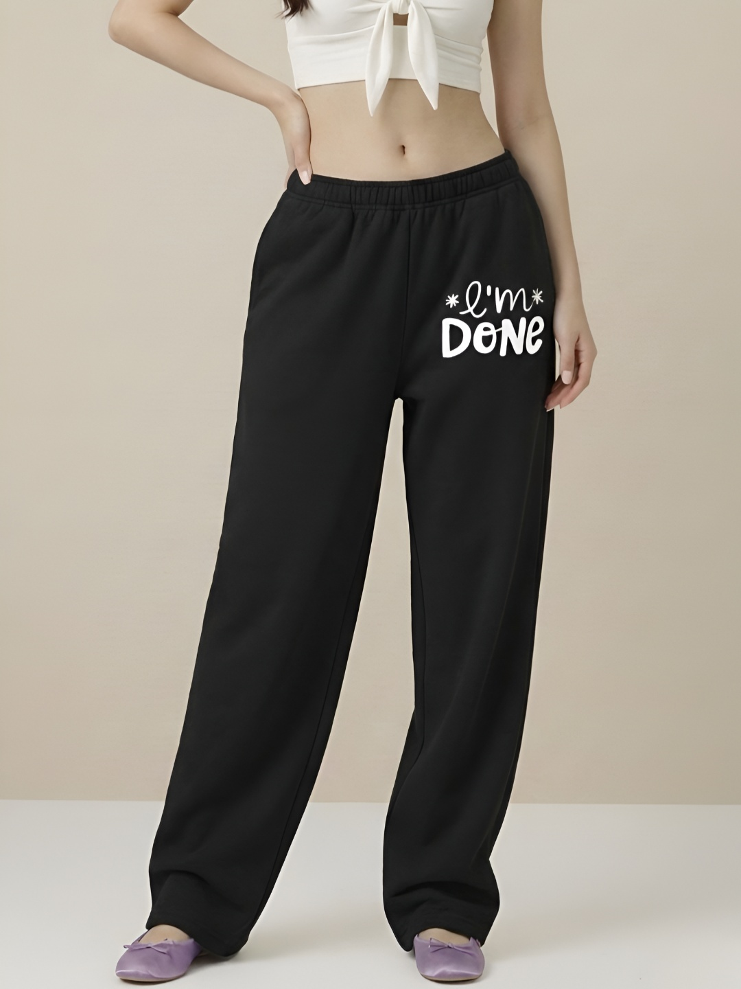 TEDWOODS Women I'M DONE Typography Training Track Pants (Black)