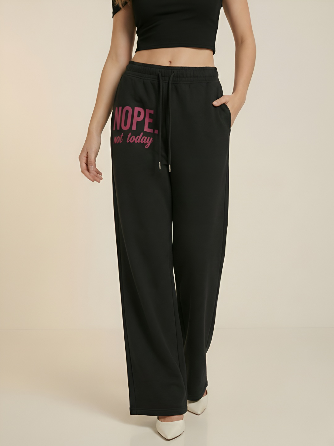 TEDWOODS Women NOPE Typography Track Pants (Black)