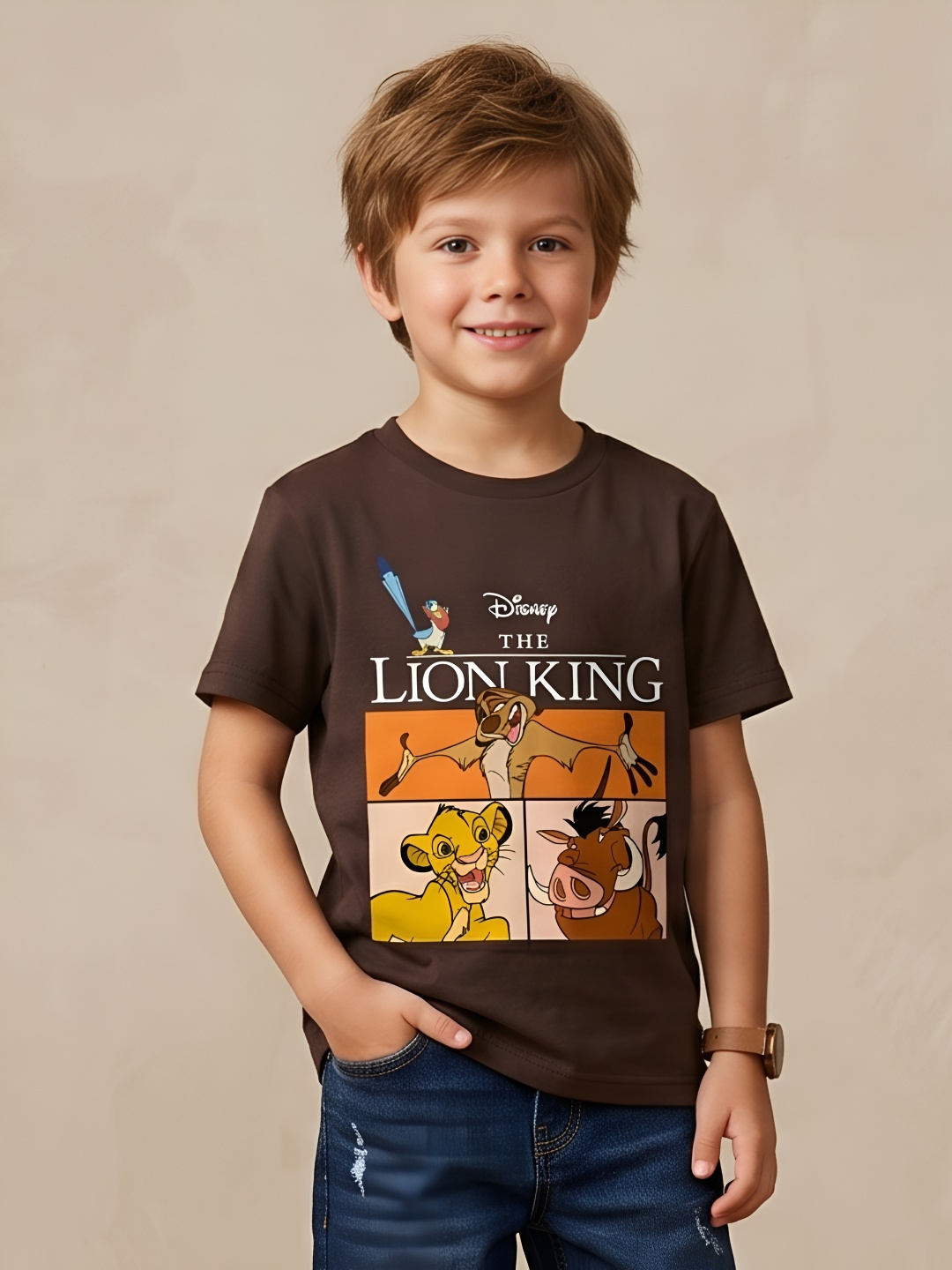 TEDWOODS Kids Lion King Printed T-shirt (Dark Brown)