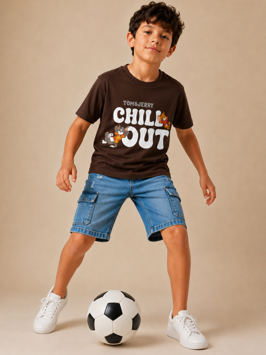 TEDWOODS Kids Printed T-shirt (Tom & Jerry - Dark Brown)
