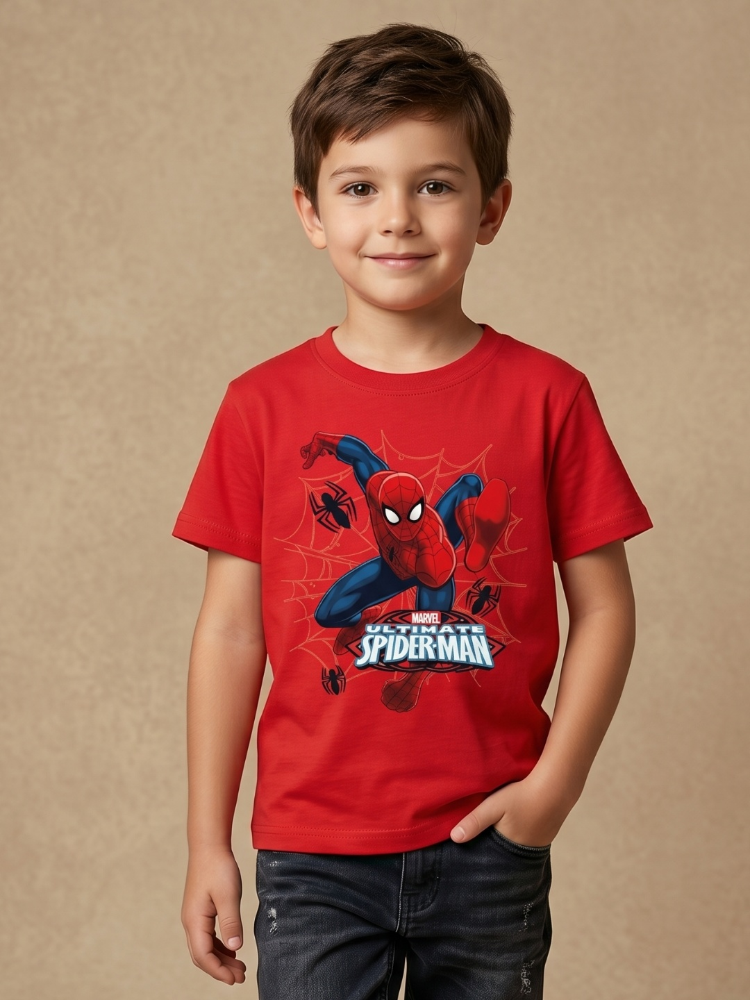 TEDWOODS Kids Printed T-shirt (Spider-Man - Red)