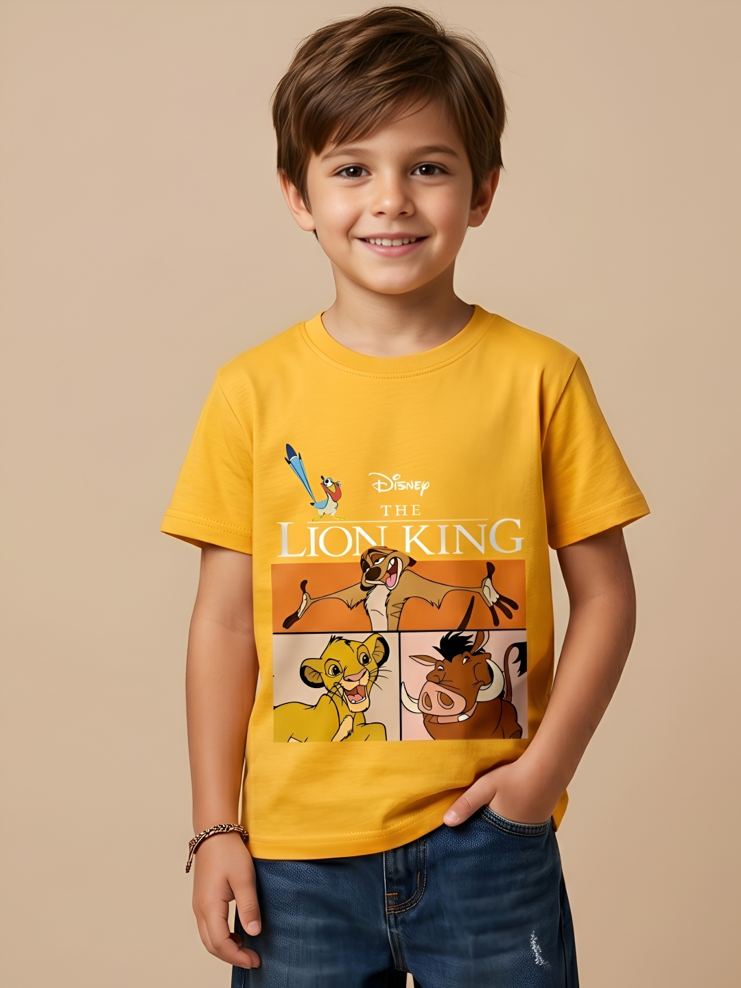 TEDWOODS Kids Lion King Printed T-shirt (Mustard Yellow)