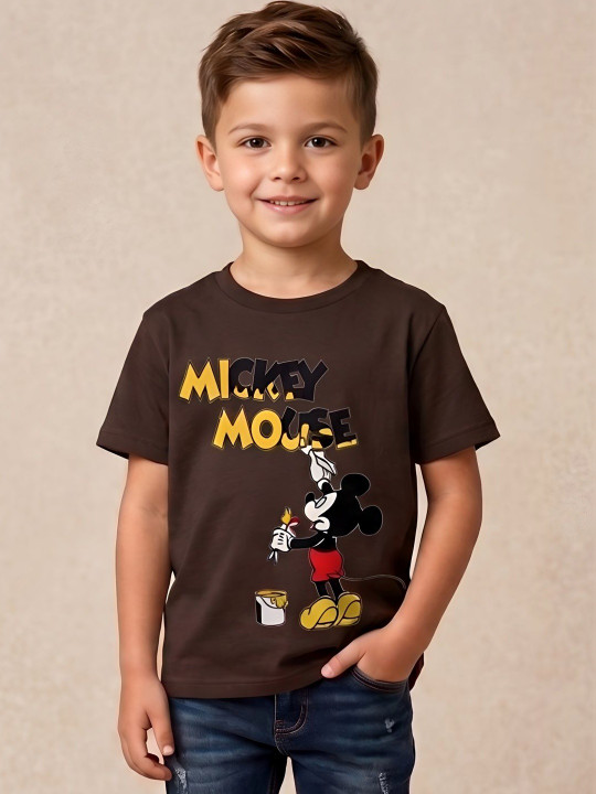 TEDWOODS Kids Mickey Mouse Printed T-shirt (Dark Brown)