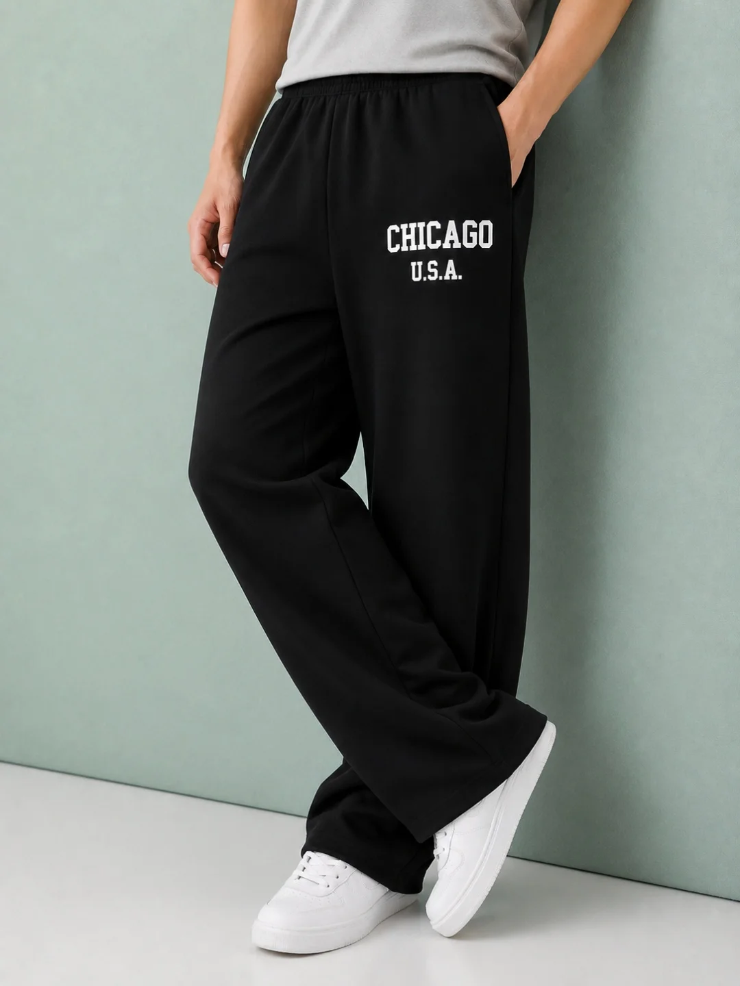 TEDWOODS Men Textured Wide Leg Track Pants (Black)