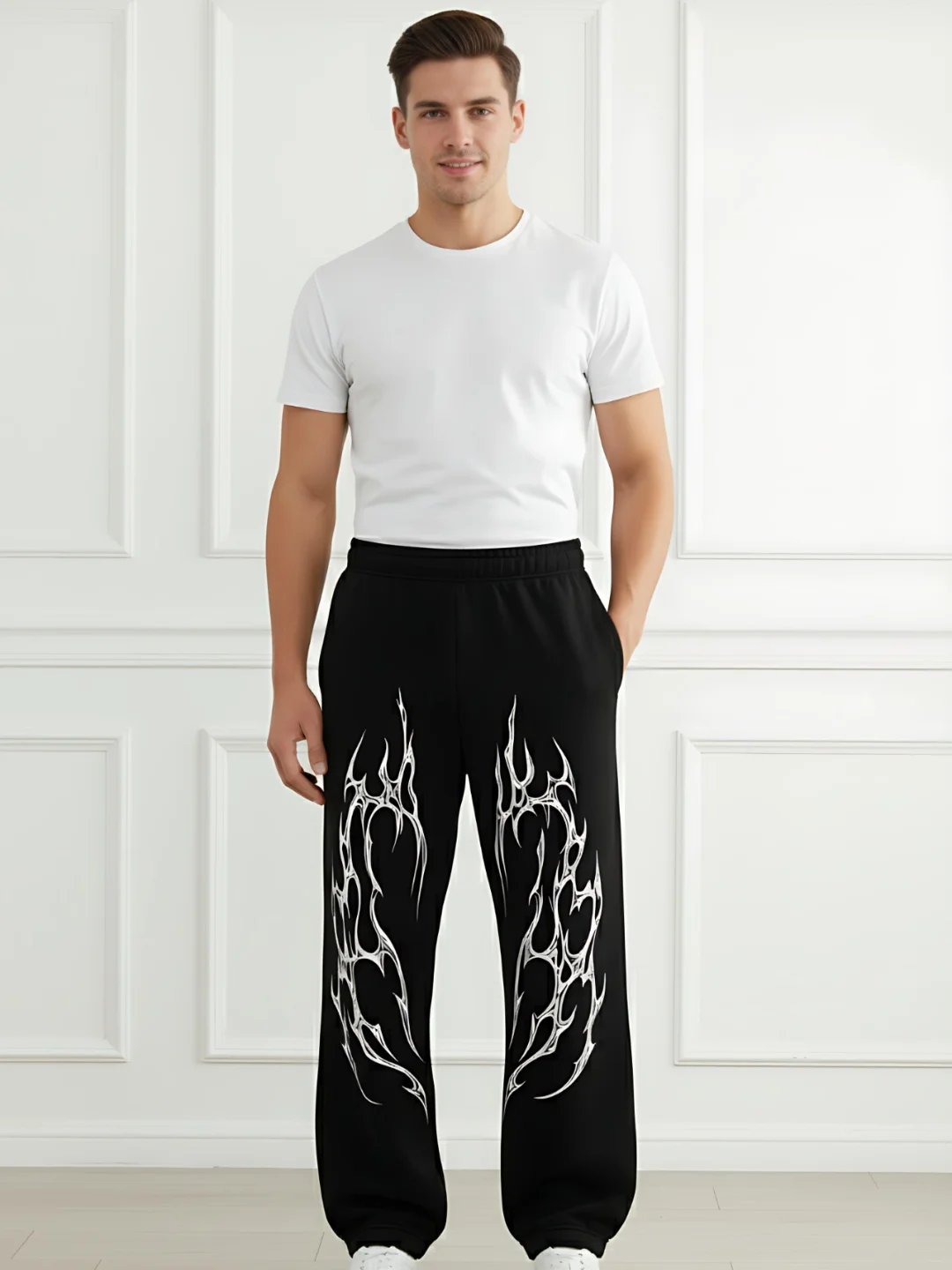 TEDWOODS Men Flame Printed Linen Regular Fit Joggers (Black)