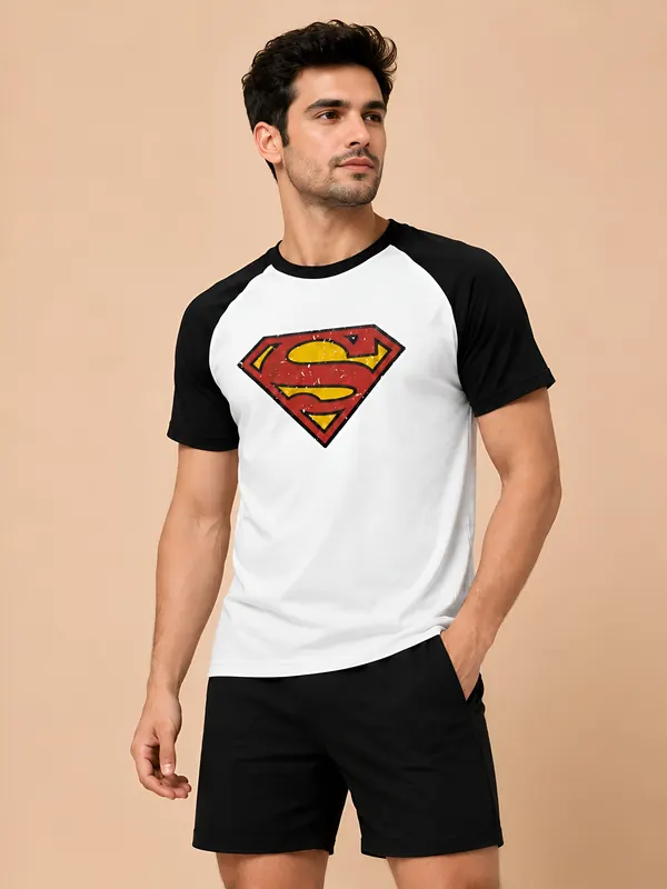 TEDWOODS Men Superman Printed T-shirt (White & Black)