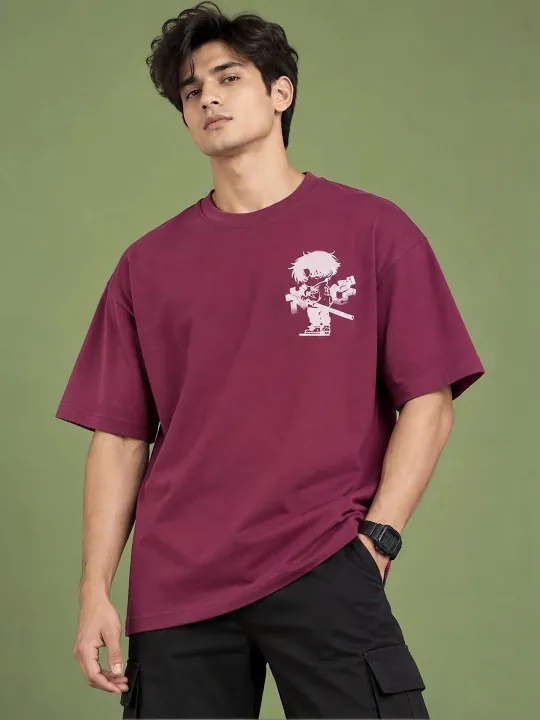 TEDWOODS Men Anime Graphic Printed T-shirt (Maroon)
