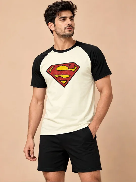 TEDWOODS Men Superman Printed T-shirt (Off-White & Black)