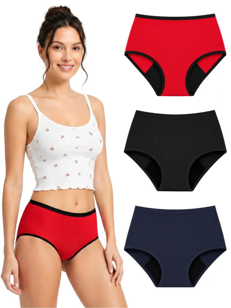 TEDWOODS Women Pack of 3 Pure Cotton Padded Briefs (Grey, Teal & Maroon)